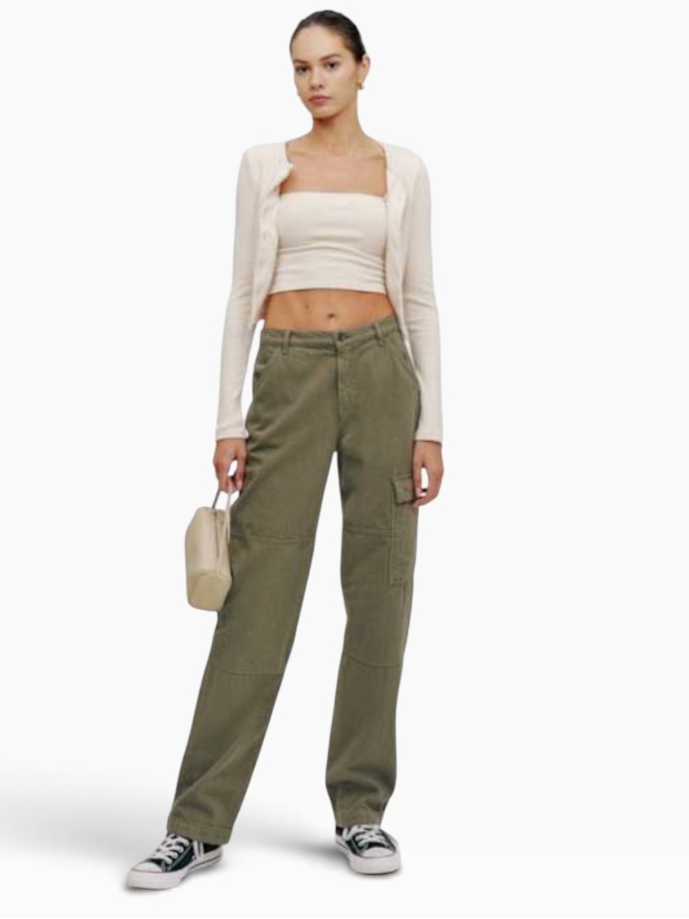 Reformation Bailey high rise organic cotton utility pants in army green